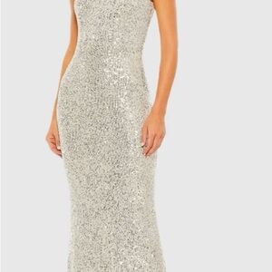 Amazing Mac Duggal Strapless Silver with Gold underlay Sequin Dress